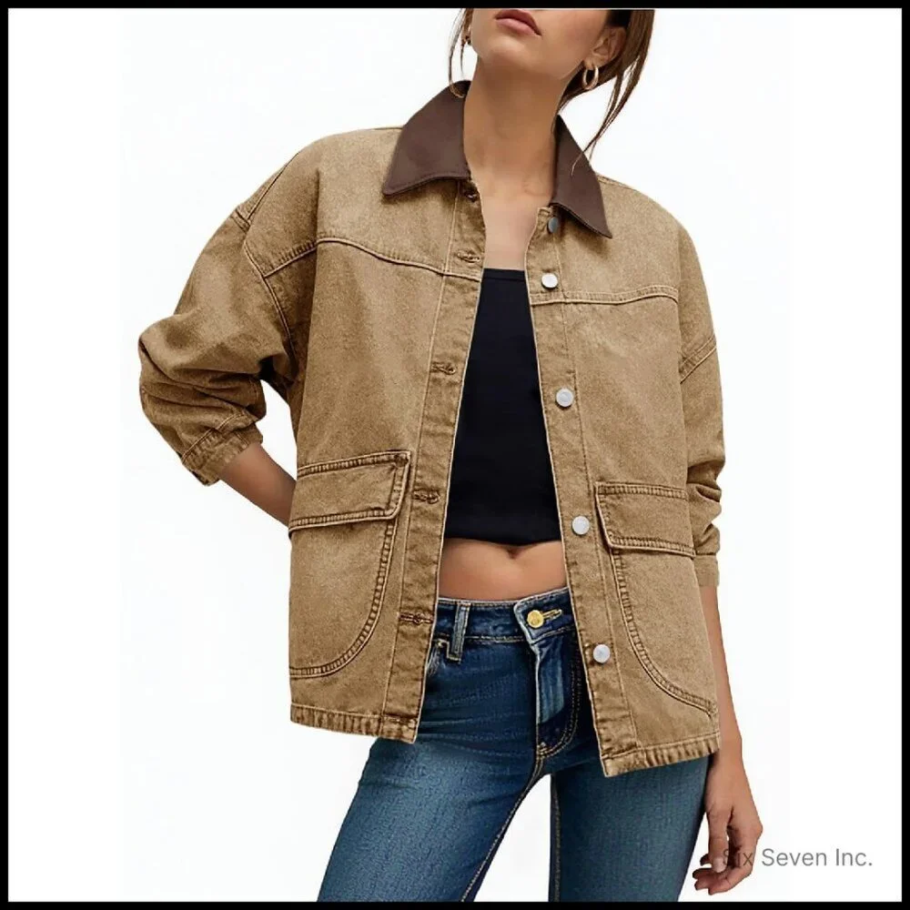 Oversized Denim Jacket Classic Y2K Streetwear Chic Button Front Drop Shoulder - Picture 1 of 7